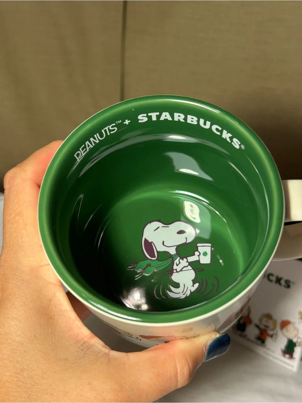 Starbucks x Peanuts Kids Cream Ceramic Mug - Green Accent